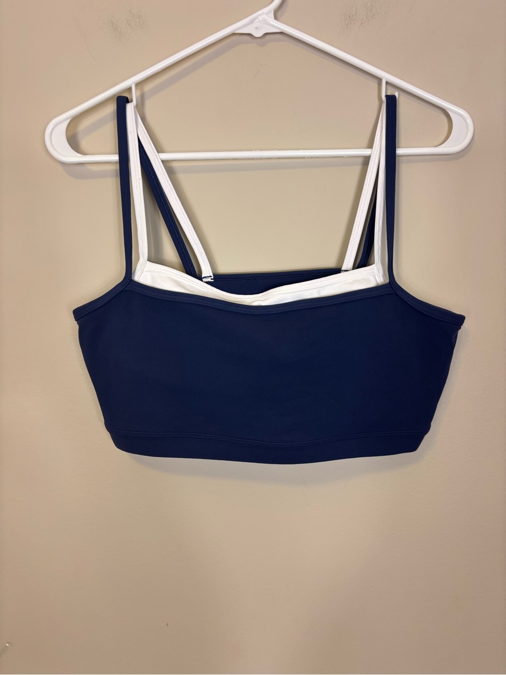 Abercrombie & Fitch Navy and White Double-Strap Sports Bra Large